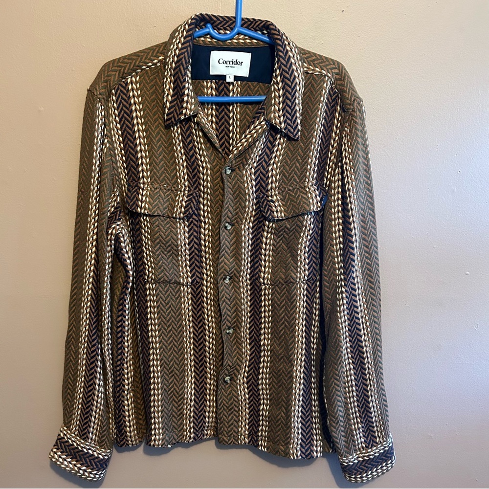 Corridor Brown Striped Casual Button-Down Shirt
